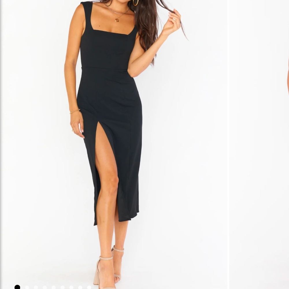 Show Me Your MuMu Black Square Neck Midi Dress with Thigh Slit